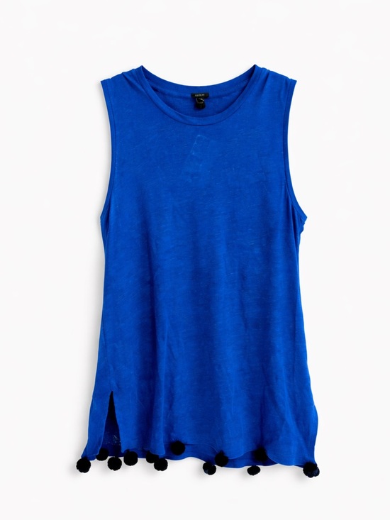 J. Crew Tops - J crew blue shell tank with black Pom poms